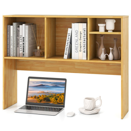 Costway Computer Desktop Bookcase with 4 Cubbies and Open Back Compartment-Beige