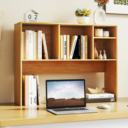 Costway Computer Desktop Bookcase with 4 Cubbies and Open Back Compartment-Beige