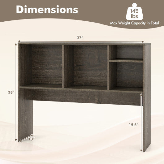 Costway Computer Desktop Bookcase with 4 Cubbies and Open Back Compartment-Gray