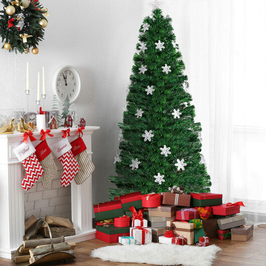 Costway LED Optic Artificial Christmas Tree with Snowflakes 6 Feet