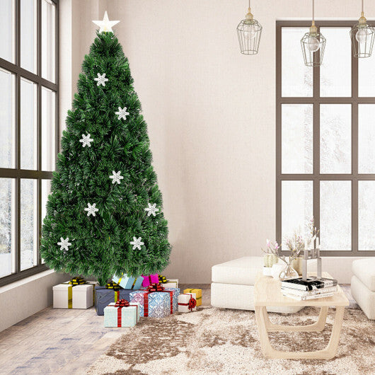 Costway LED Optic Artificial Christmas Tree with Snowflakes 6 Feet