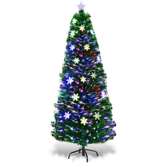Costway LED Optic Artificial Christmas Tree with Snowflakes 6 Feet