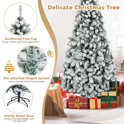 Costway 7.5 ft Prelit Premium Snow Flocked Hinged Artificial Christmas Tree with 450 Lights