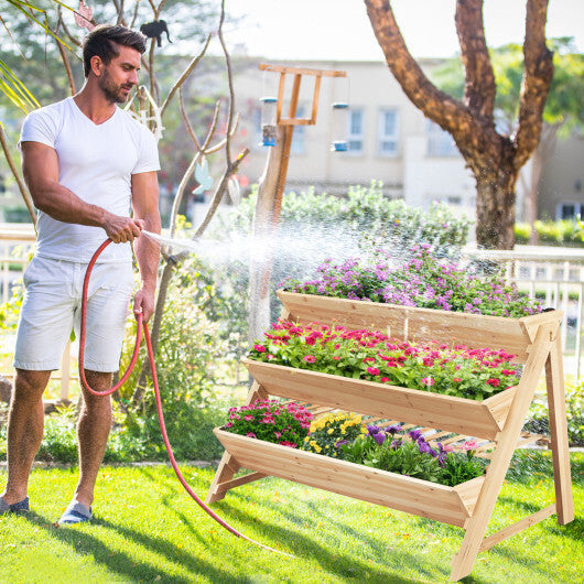 Costway 3-Tier Garden Bed with Storage Shelf  2 Hanging Hooks and 3 Bed Liners