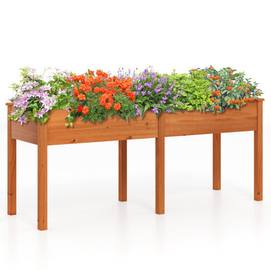 Costway Fir Wood Outdoor Raised Garden Bed with Divider Panel and Drainage Holes-Yellow