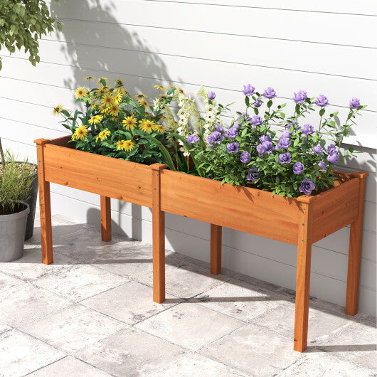 Costway Fir Wood Outdoor Raised Garden Bed with Divider Panel and Drainage Holes-Yellow
