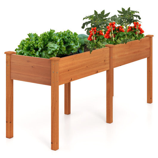 Costway Fir Wood Outdoor Raised Garden Bed with Divider Panel and Drainage Holes-Yellow