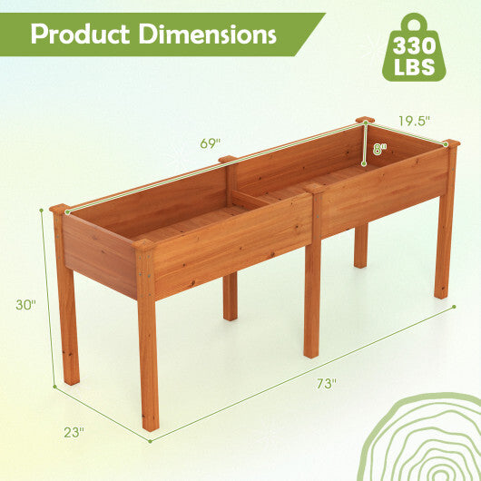 Costway Fir Wood Outdoor Raised Garden Bed with Divider Panel and Drainage Holes-Yellow