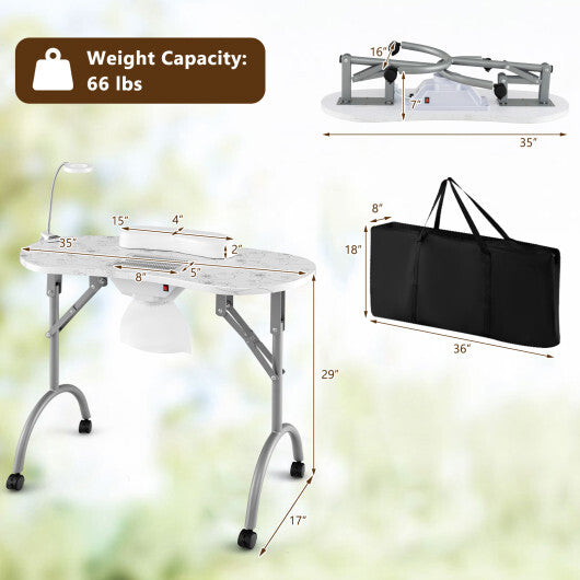 Costway Manicure Nail Table with Bendable USB-plug LED Table Lamp White
