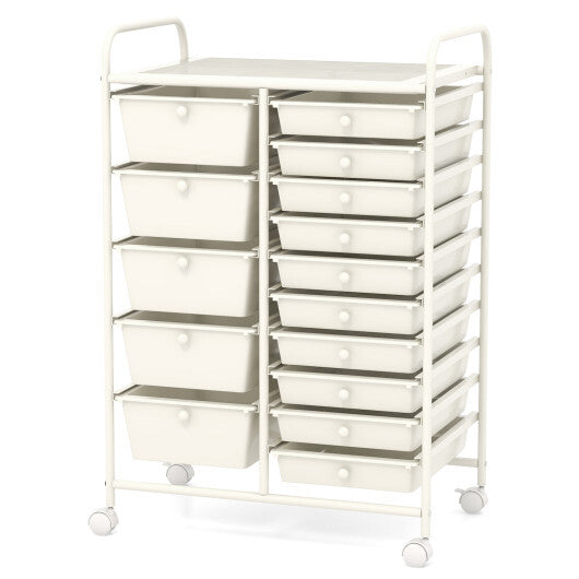 Costway 15-Drawer Utility Rolling Organizer Cart Multi-Use Storage-White