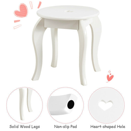Costway Kids Vanity Set Princess Makeup Dressing Play Table Set W/Mirror-White