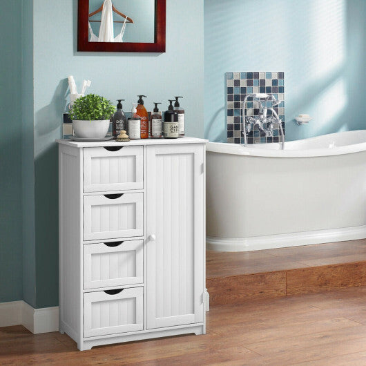 Costway Bathroom Storage Wooden 4 Drawer Cabinet Cupboard 2 Shelves Free Standing White