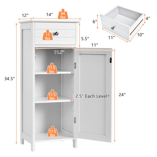 Costway Bathroom Storage Floor Cabinet Wooden Organizer Free-Standing w/ Drawer & Shelf