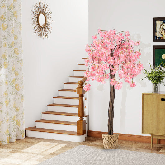 Costway 5.5 FT Tall Artificial Cherry Blossom Tree with Pink Flowers 1 Pack