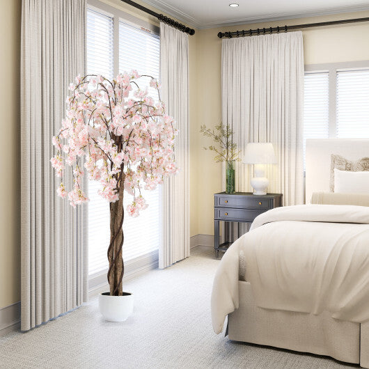 Costway 5.5 FT Tall Artificial Cherry Blossom Tree with White Flowers 1 Pack