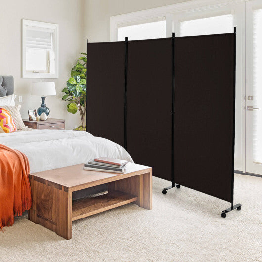 Costway 3-Panel Folding Room Divider 6Ft Rolling Privacy Screen with Lockable Wheels Brown