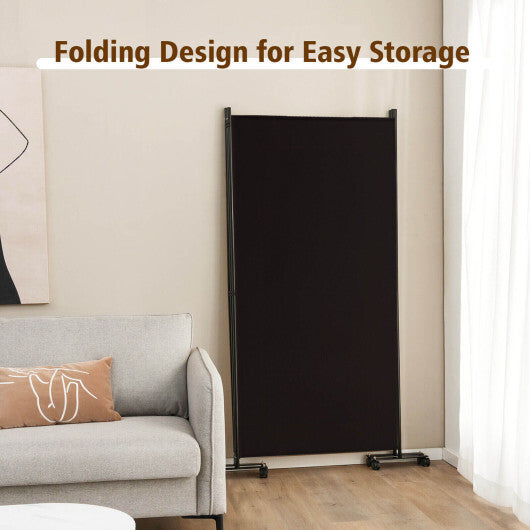 Costway 3-Panel Folding Room Divider 6Ft Rolling Privacy Screen with Lockable Wheels Brown