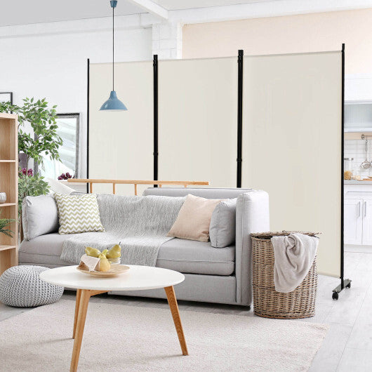 Costway 3-Panel Folding Room Divider 6Ft Rolling Privacy Screen with Lockable Wheels White