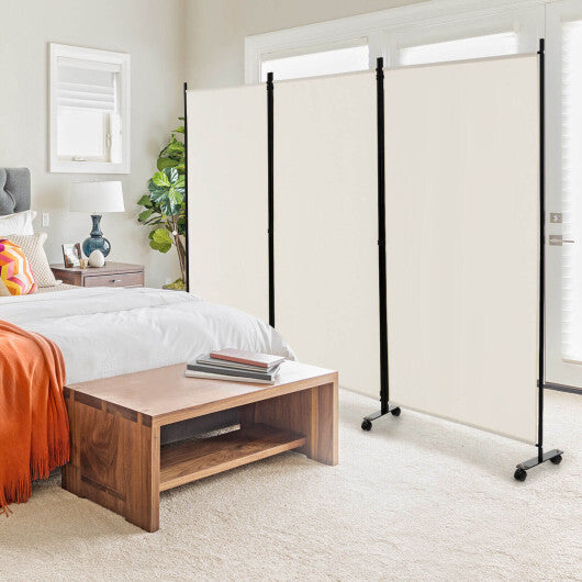 Costway 3-Panel Folding Room Divider 6Ft Rolling Privacy Screen with Lockable Wheels White