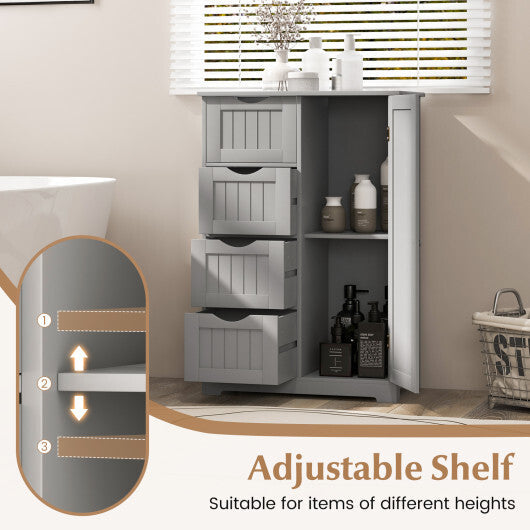 Costway Bathroom Storage Wooden 4 Drawer Cabinet Cupboard 2 Shelves Free Standing Grey