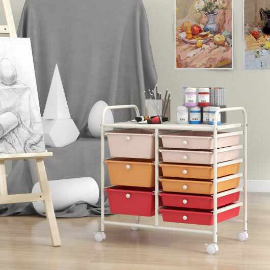 Costway 9-Drawer Rolling Storage Cart with Colorful Drawers and Metal Frame-Macaron