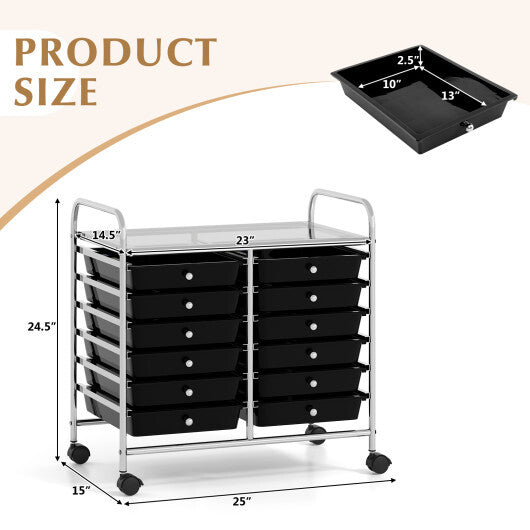 Costway 12 Drawers Rolling Storage Cart for Home and Office-Black