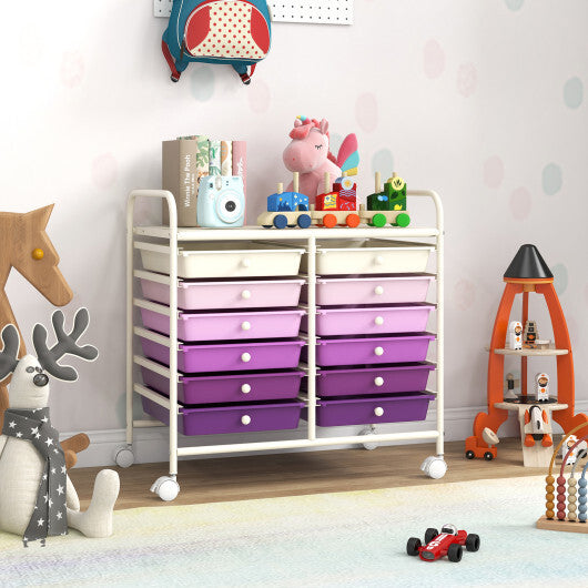 Costway 12 Drawers Rolling Storage Cart for Home and Office-Purple