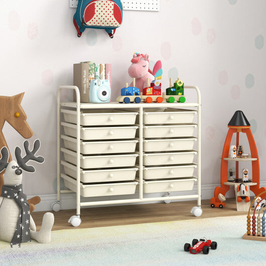 Costway 12 Drawers Rolling Storage Cart for Home and Office-White