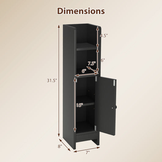 Costway Bathroom Slim Cabinet Corner with Door and Adjustable Shelf-Black
