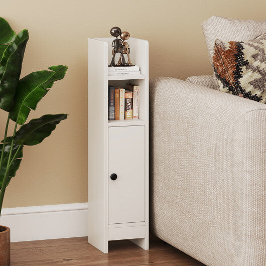 Costway Bathroom Slim Cabinet Corner with Door and Adjustable Shelf-White