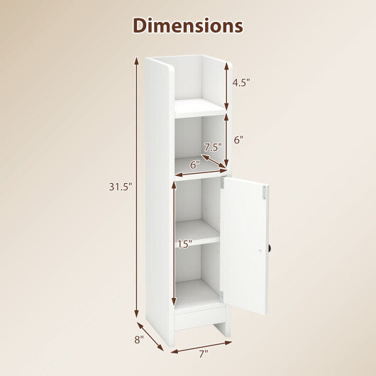 Costway Bathroom Slim Cabinet Corner with Door and Adjustable Shelf-White