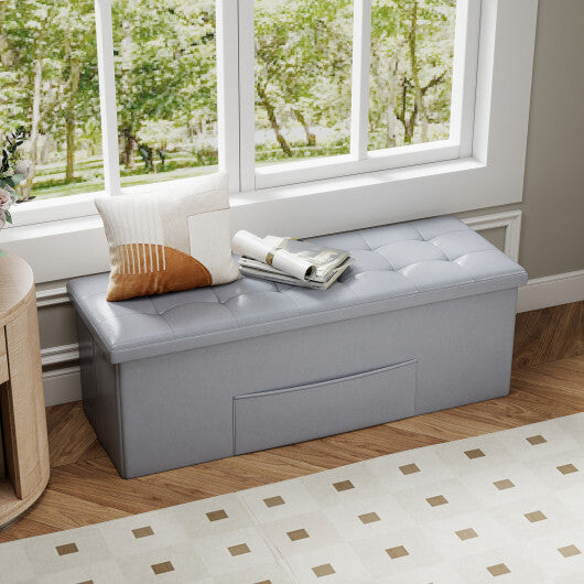 Costway 43 Inches Folding Storage Ottoman Bench Foot Rest Stool End of Bed Bench Gray