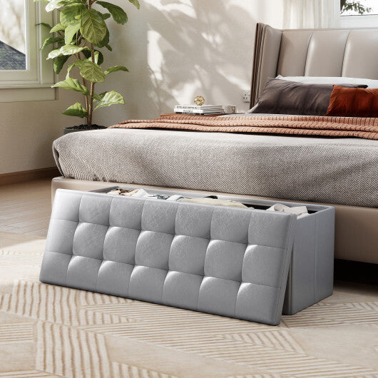 Costway 43 Inches Folding Storage Ottoman Bench Foot Rest Stool End of Bed Bench Gray