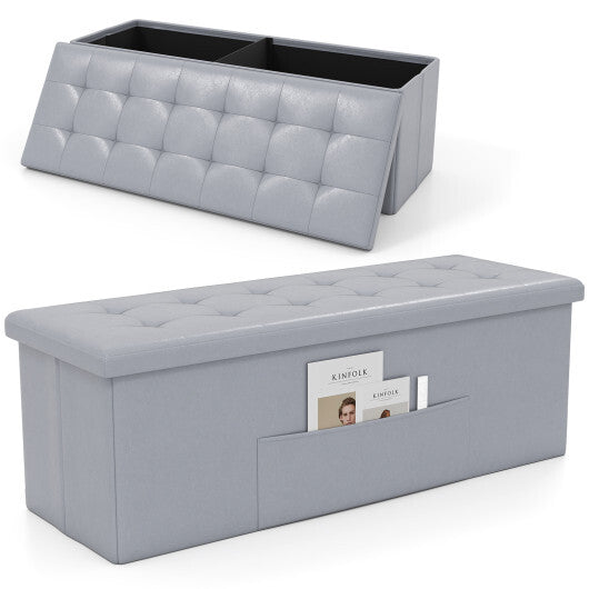 Costway 43 Inches Folding Storage Ottoman Bench Foot Rest Stool End of Bed Bench Gray