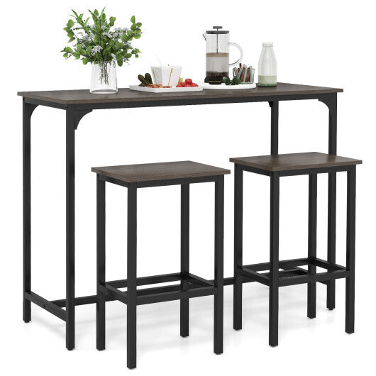 Costway Industrial 3-Piece 47.5" Counter-Height Dining Table and 2 Bar Stools-Gray