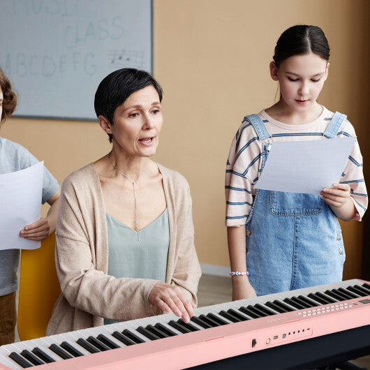 Costway 88 Key Foldable Electric Keyboard Piano with Wireless MIDI and Dual Speakers Pink