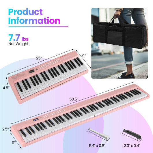 Costway 88 Key Foldable Electric Keyboard Piano with Wireless MIDI and Dual Speakers Pink