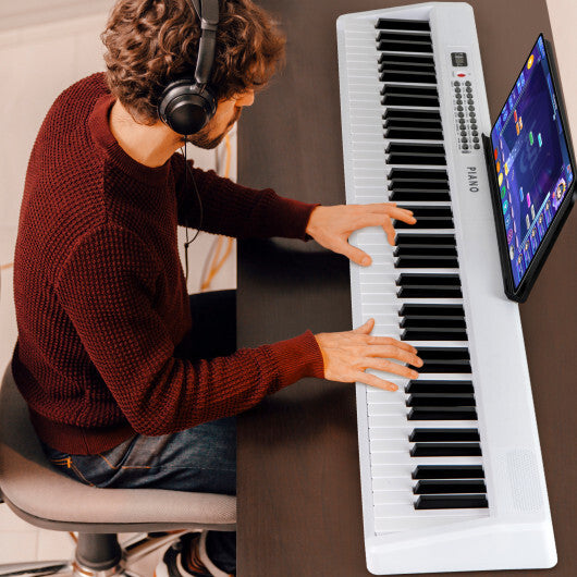Costway 88 Key Foldable Electric Keyboard Piano with Wireless MIDI and Dual Speakers White