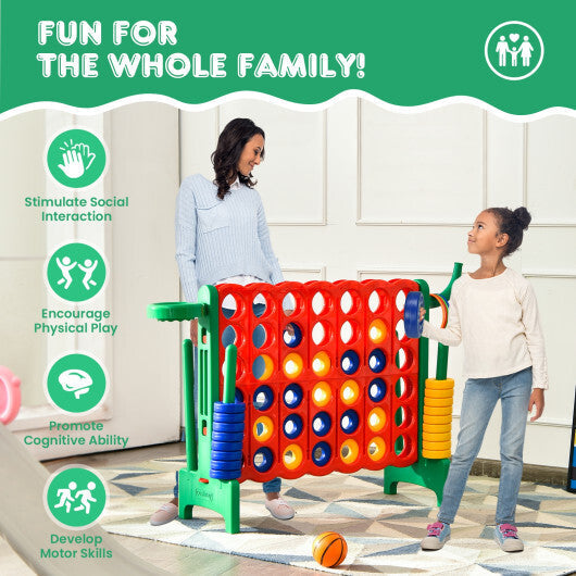 Costway 4-in-A Row Giant Game Set w/Basketball Hoop for Family Red