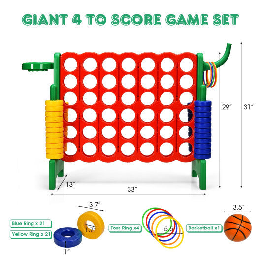 Costway 4-in-A Row Giant Game Set w/Basketball Hoop for Family Red