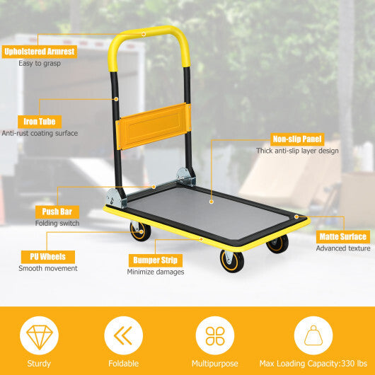 Costway 330lbs Folding Platform Cart Dolly Push Hand Truck Moving Warehouse Foldable