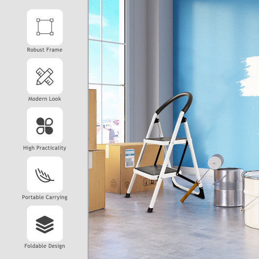 Costway 2 Step Ladder Folding Stool Heavy Duty 330Lbs Capacity Industrial Lightweight