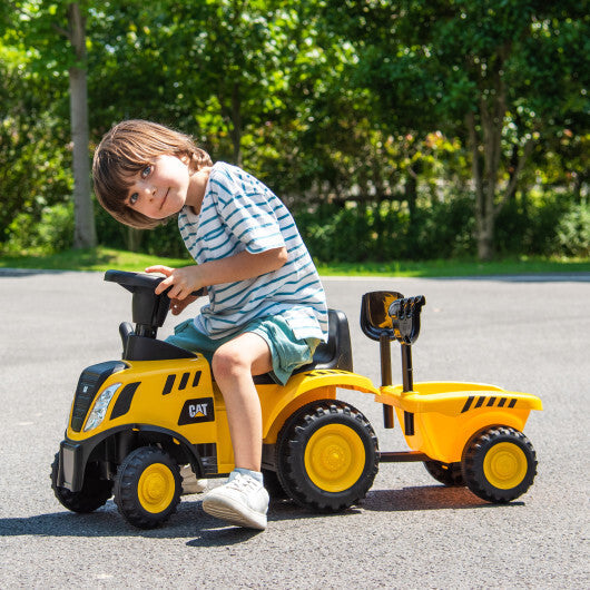 Costway Kids Ride on Tractor Licensed Caterpillar with Detachable Trailer No Power Yellow