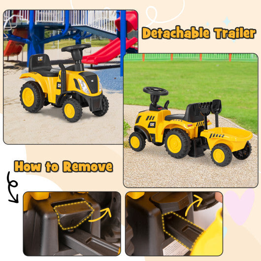 Costway Kids Ride on Tractor Licensed Caterpillar with Detachable Trailer No Power Yellow