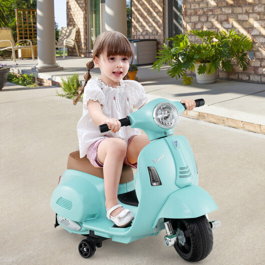Costway Kids Ride on Motorcycle Licensed Vespa with LED Headlight and Horn Sound - Green