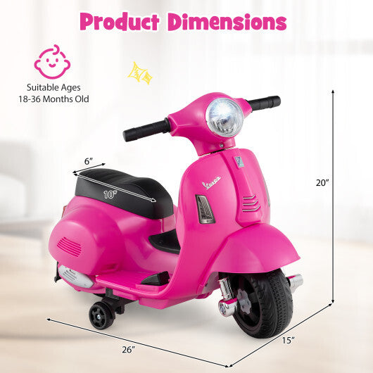 Costway Kids Ride on Motorcycle Licensed Vespa with LED Headlight and Horn Sound - Pink