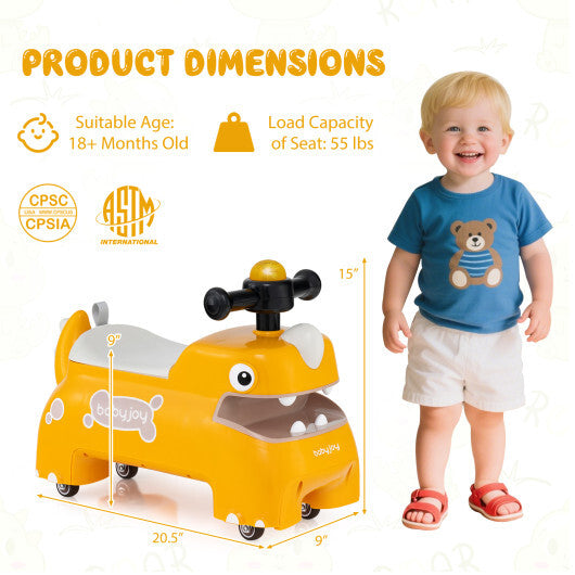 Costway Toddler Ride on Toy Walking Sliding Car with Lights and Music-Yellow