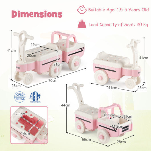 Costway 4 in 1 Ride on Push Car with Music and Under-Seat Storage for Boys Girls-Pink