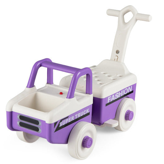 Costway 4 in 1 Ride on Push Car with Music and Under-Seat Storage for Boys Girls-Purple