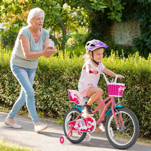Costway Kids Bicycle with Training Wheels and Basket for Boys and Girls Age 3-9 Years 18"